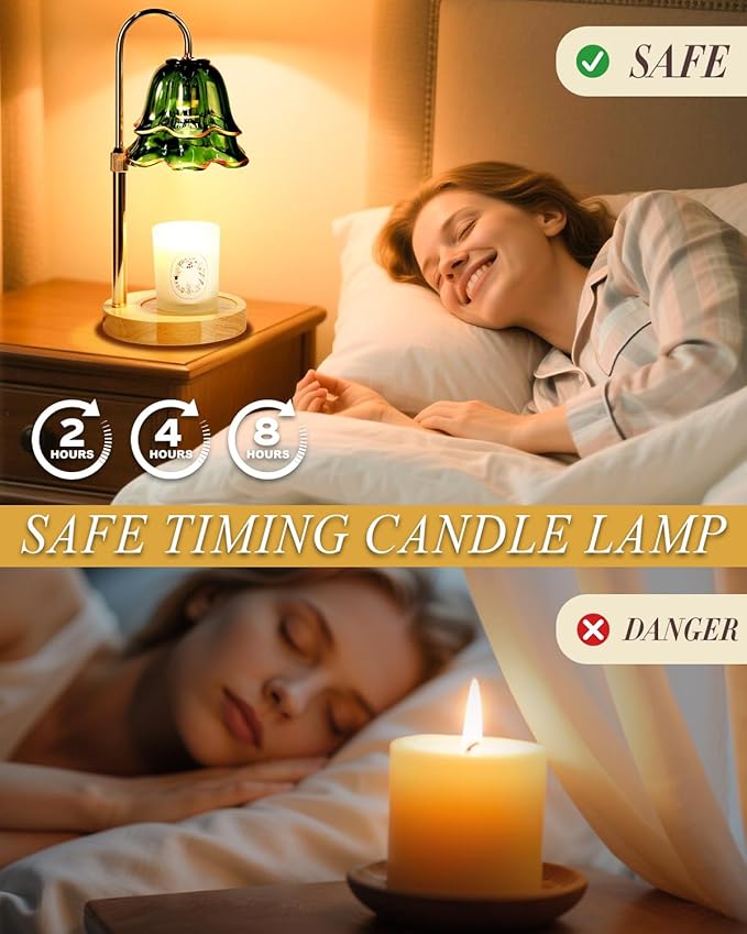 Flower Candle Warmer Lamp with Timer Dimmable Green Adjustable Height Candle Warming Light Wax Melt Warmer Candle Lamp for Jar Candles Birthday Housewarming Gifts for Women Mom