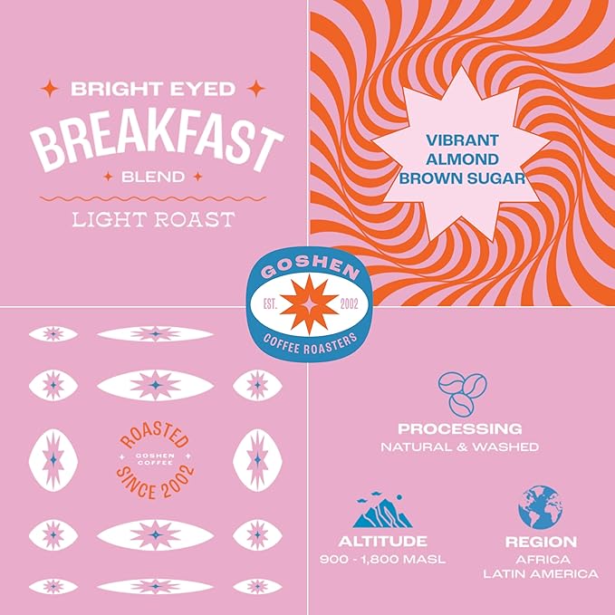 Goshen Coffee Roasters Whole Bean Bright Eyed Breakfast Blend | Light Roast Brewed or Espresso | Award-Winning - Natural and Washed | Vibrant Almond Brown Sugar Flavors | 5 lb Bag