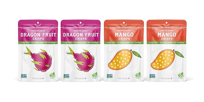 Nature’s Turn Freeze-Dried Fruit Snacks Dragon Fruit and Mango Crisps Pack of 4 (1.2 oz Each)