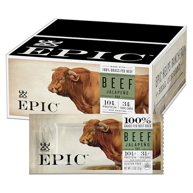 EPIC Bars Beef Jalapeno Keto and Paleo Friendly Whole30 Approved Gluten Free 12 Count 15.6 oz