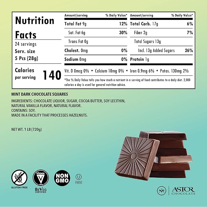 Vegan Chocolate Dark Chocolate Mint 120 Individually Wrapped Dark Chocolates Mini Squares Naturally Flavored Gluten Free Kosher