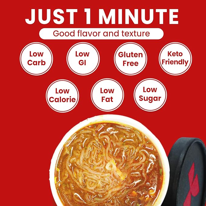 Hethstia Konjac Noodles Red Curry Soup Cups – 6-Pack Shirataki Angel Hair Pasta Low Carb (4g) Instant Konjac Spicy Red Curry Broth Gluten-Free Low Sugar Low Fat Healthy Asian Ramen