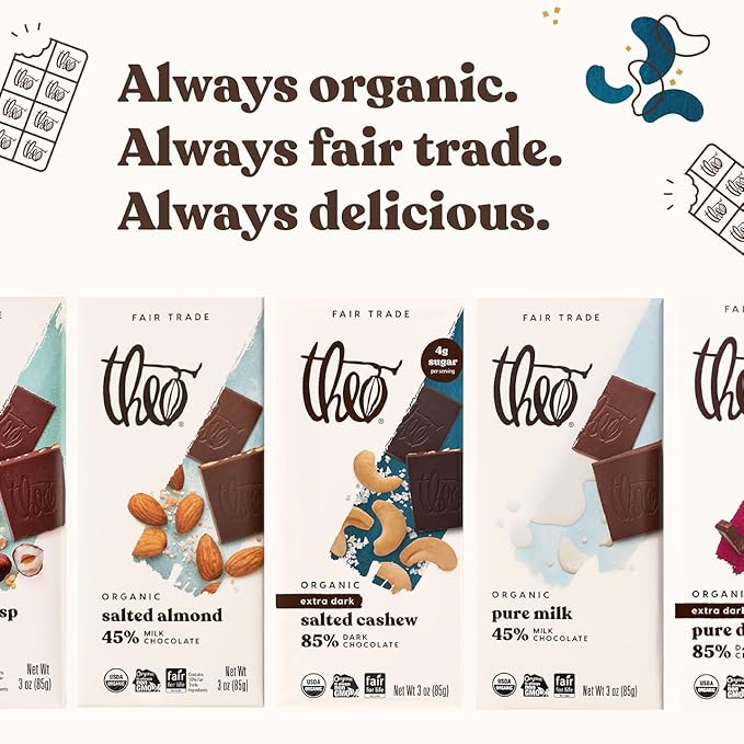 Theo Chocolate Salted Cashew Organic Dark Chocolate Bar 85% Cacao 6 Pack | Vegan Fair Trade