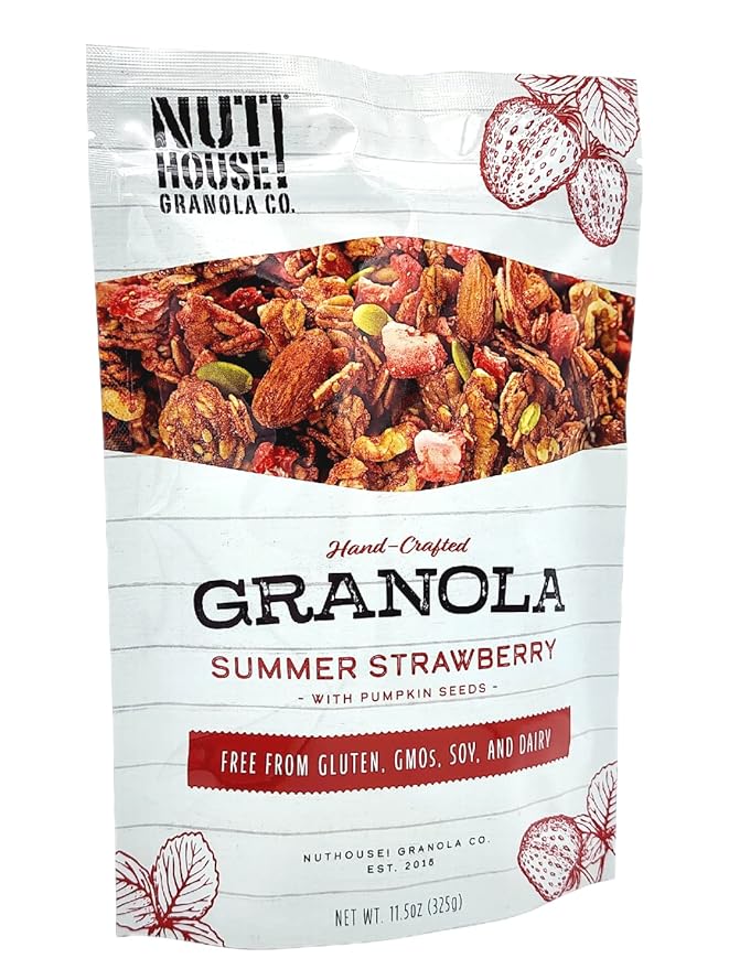 NutHouse! Granola Company - Premium Summer Strawberry Granola | Certified Gluten-Free Non-GMO Kosher | Vegan Soy-Free | 11.5 oz. Bag (6-Pack)