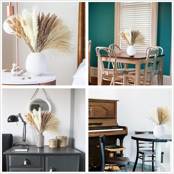 123 PCS Dried Flower Bouquet – Pampas Grass Floral Decor for Home Wedding and Boho Style | Perfect for Vases Fall Spring Summer and Winter Arrangements