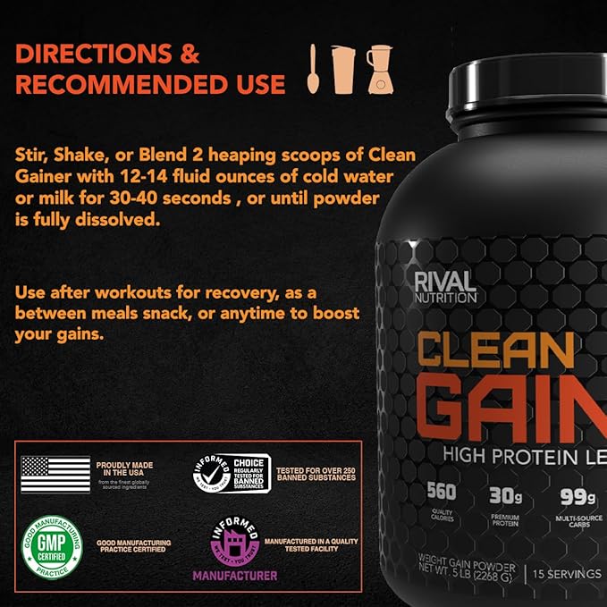 Rival Nutrition Clean Gainer- Chocolate Fudge 5lbs.