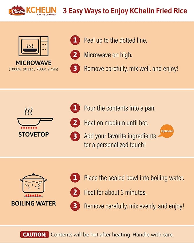 [KCHELIN] Microwaveable Korean Kimchi Fried Rice (Pack of 6) Korean Food Instant Quick &amp Delicious Shelf- Stable On-the-Go Meals 7.05 oz per Bowl