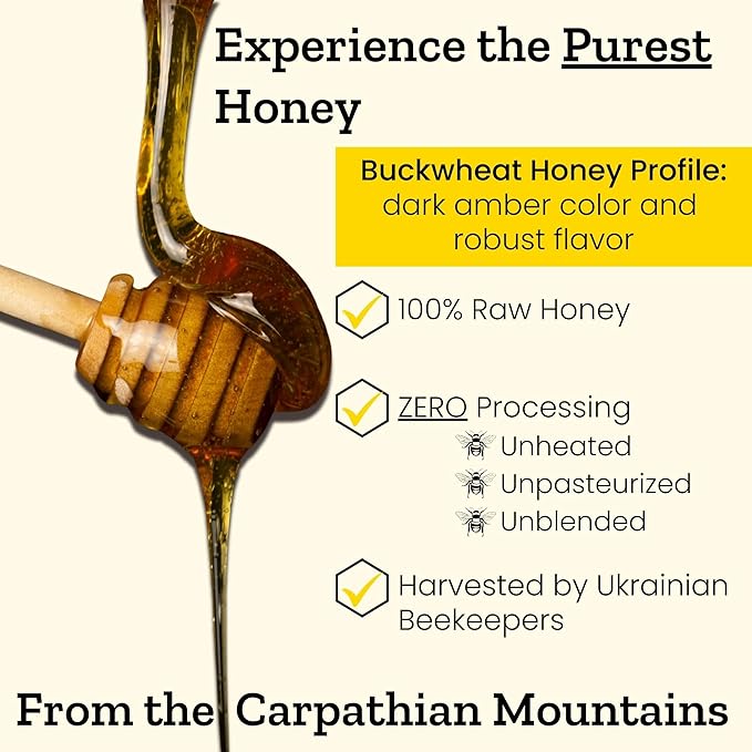 Carpathian Raw Buckwheat Honey | 100% Pure Unfiltered Unpasteurized Ethically Sourced | Glass Jar 908g