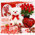 Valentines Day Gift Box with (Red or White) Beaer Belgian Chocolates Roses Strawberry Creamy Delight Hard Candy and Chocolate Assortment Romantic Gift for Her or Him