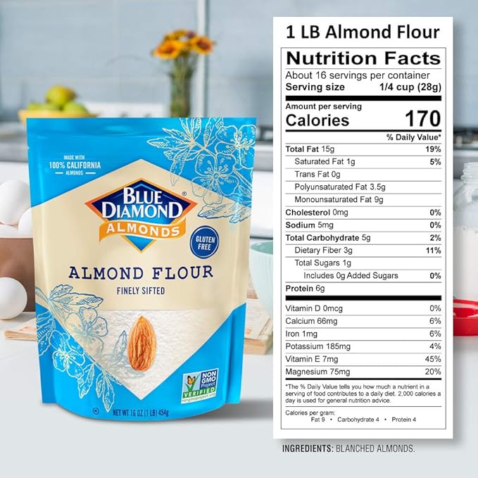Blue Diamond Almonds Almond Flour Gluten Free Blanched Finely Sifted 1 Lb (Pack of 2)