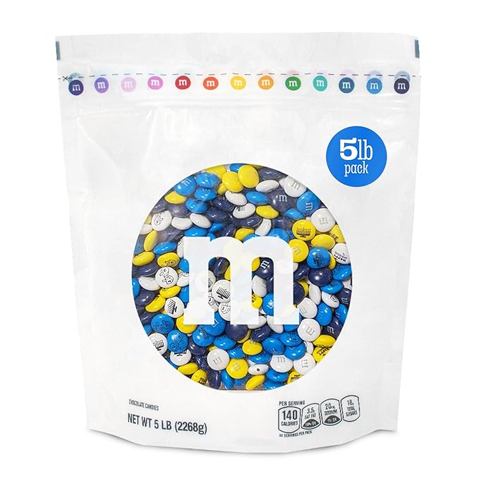 M&ampM’S WORLD Hanukkah Bulk Candy 5 Pounds Milk Chocolate Candies with Hanukkah Designs in Blue Yellow and White for Party Favors DIY Unique Gifts or Candy Bowls Kosher Certified