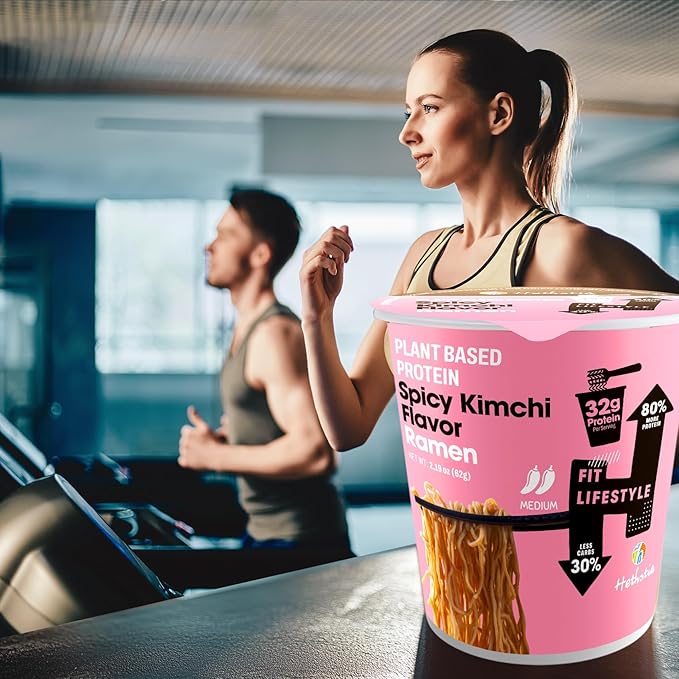 Hethstia Protein Ramen Spicy Kimchi Flavor 6-Pack Instant Healthy Noodle Soup Cups 32g Plant Protein Vegan Pre-Packaged Ramen Meal Low Fat Non-GMO Non-Fried Air-Dried Healthy Noodle Broth