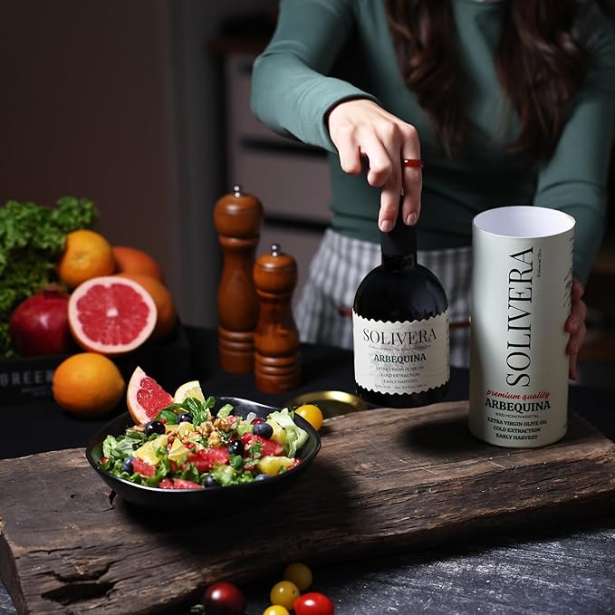 Solivera Arbequina Extra Virgin Olive Oil Ideal for Salads Vegetables &amp Bread Mild &amp Smooth for Everyday Use Low Acidity (Max 0.2%) High Polyphenol Cold Pressed%100 Arbequina