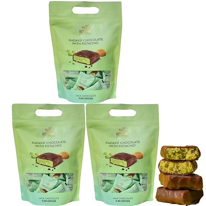 120 Count of Mini Dubai Chocolate Kunafa Pistachio Bar - Pistachio Chocolate Bars with Shredded Phyllo Dough - Fresh Daily Production Perfect for Gifting - 3.3 lbs/Aprox 120 Pieces