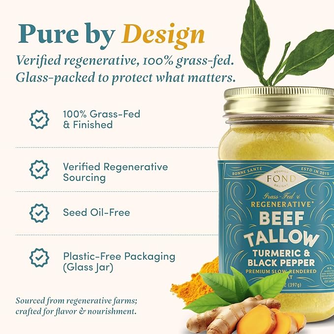 FOND Regenerative Grass-Fed Beef Tallow for Cooking – High Smoke Point Grass Fed Beef Tallow for Frying Sautéing &amp Roasting – Sustainably Sourced Seed Oil Free – Turmeric &amp Black Pepper 14