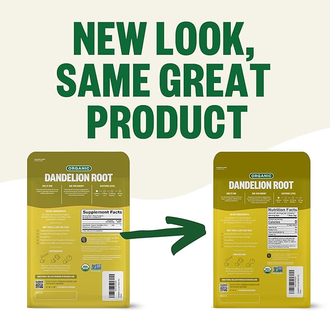 FGO Organic Dandelion Root Loose Tea Cut and Sifted Caffeine Free 16oz Bulk Resealable Bag Packaging May Vary (Pack of 1)