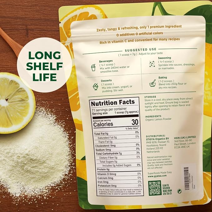 Organic Lemon Juice Powder 1.1 Lb Bulk Size - 100% Freeze Dried Fresh Zesty Flavor Great for Drinks &amp Baking - Rich in Vitamin C &amp Antioxidants Non-GMO Gluten-Free &amp No Added Sugar