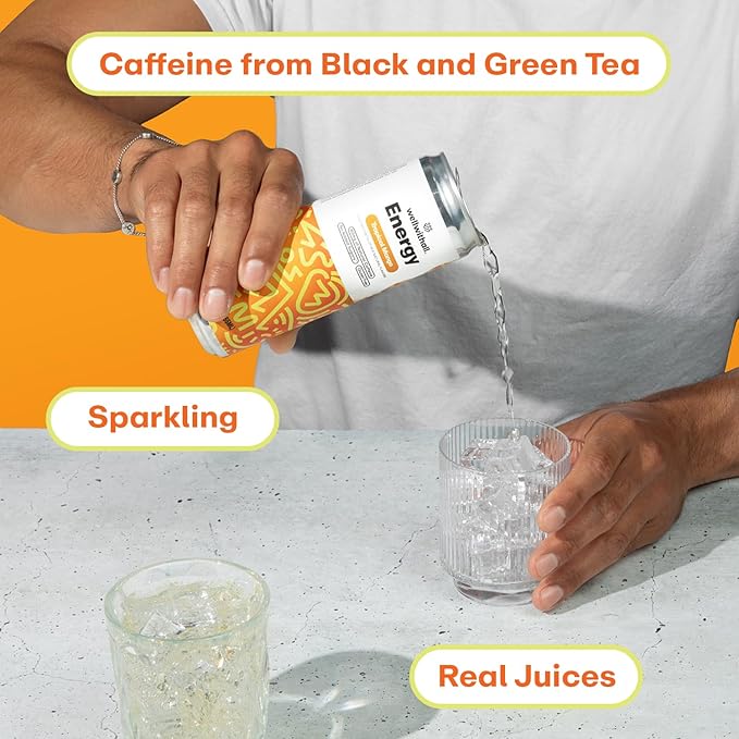 WellWithAll Tropical Mango Energy Drink – Caffeine from Tea – With Vitamin C – Lightly Sparkling Beverage – Fruit &amp Veggie Juice Blend – 12 Oz (Pack of 12)