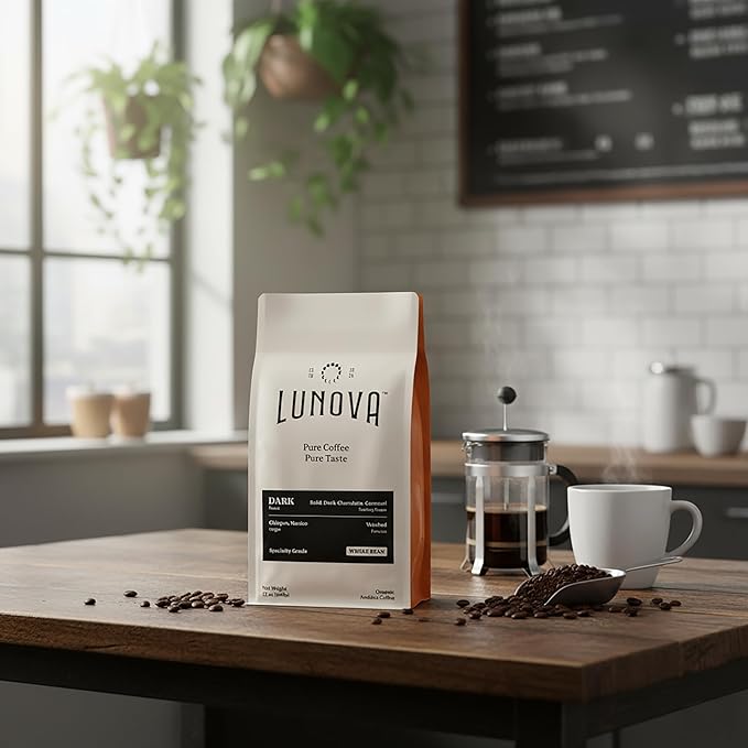 Lunova Organic Mold-Free Coffee Whole Bean | Single-Origin from Chiapas Mexico | Specialty-Grade Third Party Tested (12 oz Dark Roast)