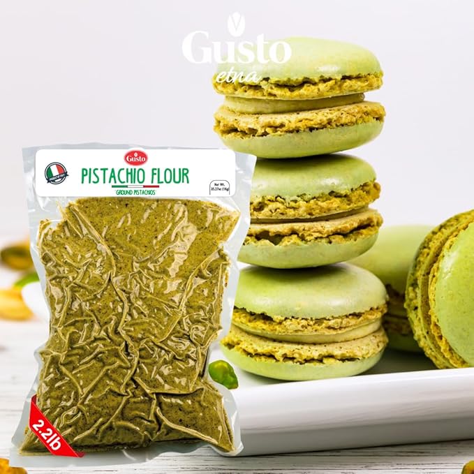 GUSTO ETNA Pistachio Flour Sicilian Fine Chopped Pistachio Flour Ground Powder Gluten Free Flour Non Gmo Vegan Product of Bronte Sicily From Italy 2.2 Lb (1 kg)