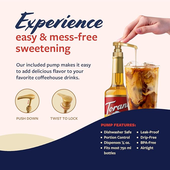 Torani Coffee Syrup Salted Honey Butter Flavoring for Drinks and Desserts Glass Bottle 4-Pack Pumps Included 25.4 Fl Oz Ea