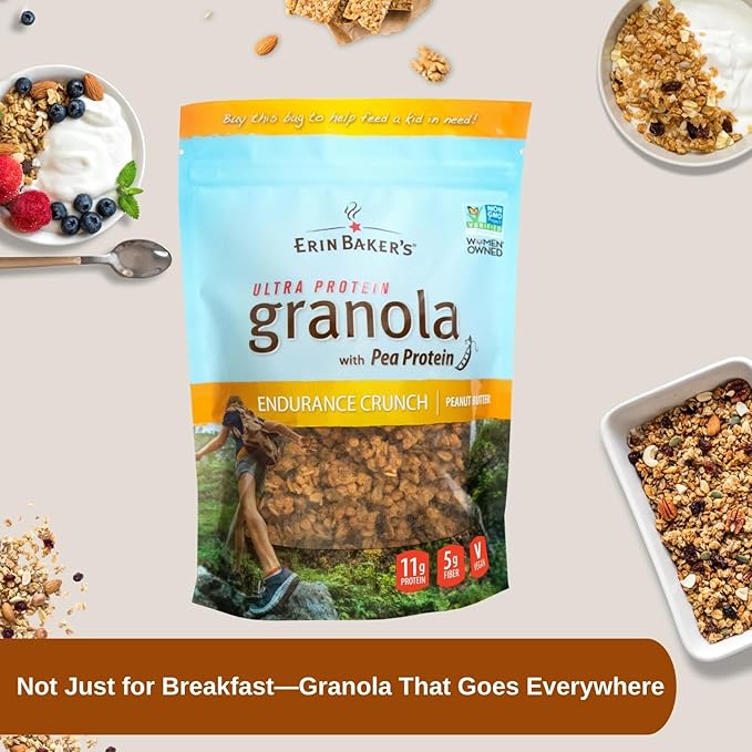 Erin Baker's Ultra Protein Granola Endurance Crunch Peanut Butter Vegan Non-GMO Granola Cereal 12 Ounce (Pack of 6)