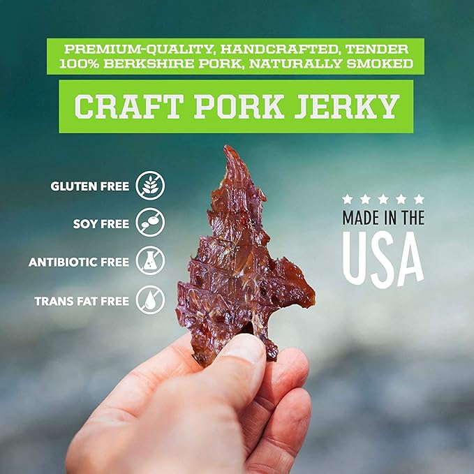 Big Fork Craft Pork Jerky – Spicy 3-Pepper Flavor | Bacon-Inspired Small-Batch Jerky Made from 100% Berkshire Pork | Keto Paleo Gluten-Free High-Protein Snack | 8 Bags (2.25 oz Each)
