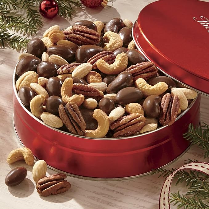 The Swiss Colony Premium Nut Assortment – Roasted Salted and Chocolate Covered Mixed Nuts Gourmet Nuts Gift Basket Holiday Gift Box Set Food Gift Basket 1 lb.