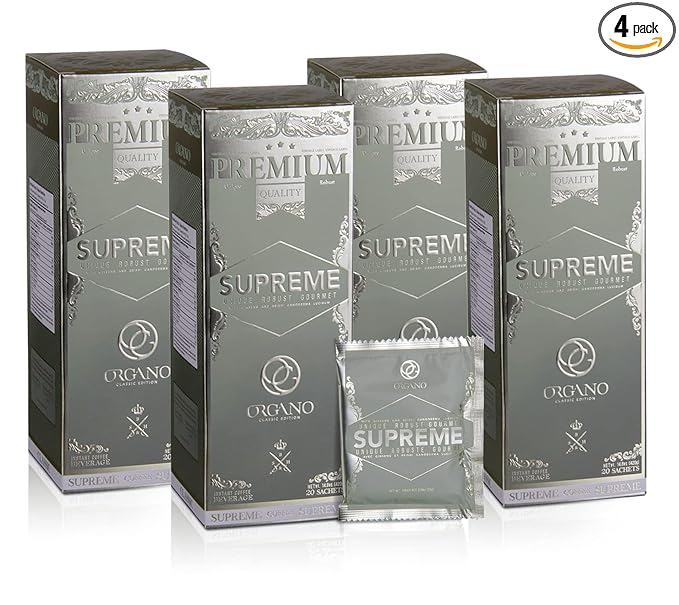 4 Boxes ORGANO Café Supreme 100% Ganoderma Lucidum with Ginseng (80 Sachets)