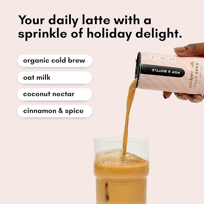 Pop &amp Bottle Oat Milk Lattes- Cold Brew Cold Brew Coffee Cans Canned Coffee Iced Coffee Organic Dairy Free Gluten Free Lightly Sweetened with Coconut Nectar- Snickerdoodle 8 Fl Oz (12 Pack