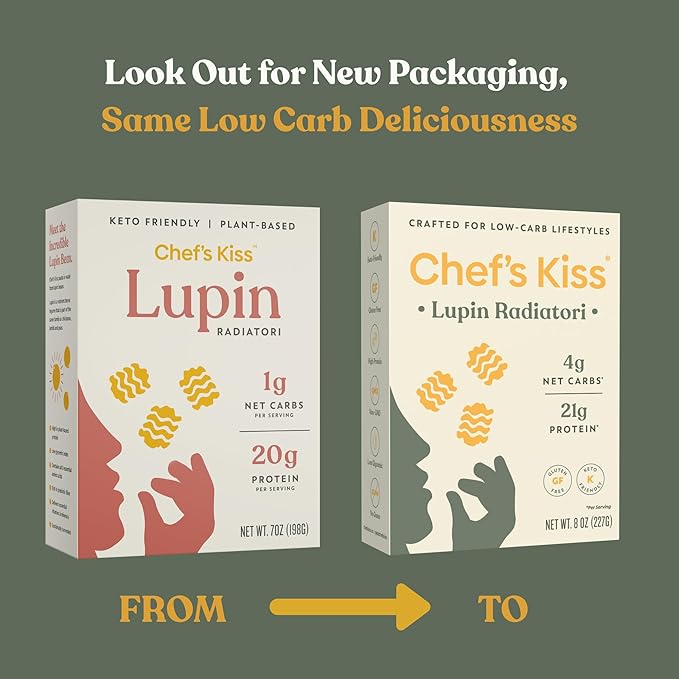 Chef’s Kiss Low Carb Radiatori | 4g Net Carbs 21g Protein | Keto Friendly Low Glycemic Pasta Made from Lupins | Gluten Free High Protein | No Gums | Keto Pasta Alternative | Non GMO | 2-pack (8oz)