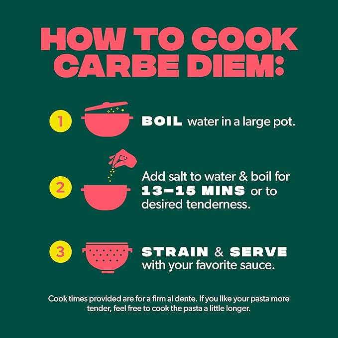 Carbe Diem! Penne &amp Elbow Bundle Lower Net Carb Pasta with Traditional Flavor &amp Texture 8 grams of Protein 55% Fewer Net Carbs &amp Only 110 Calories Per Serving 2 Packs of 3