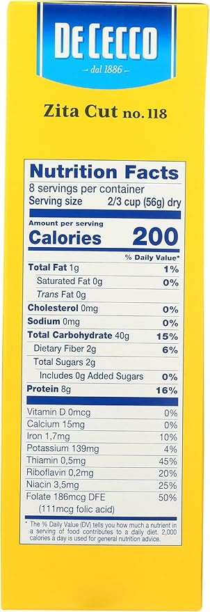 De Cecco Zita Cut Pasta High In Protein 16 Ounces (Pack Of 12)