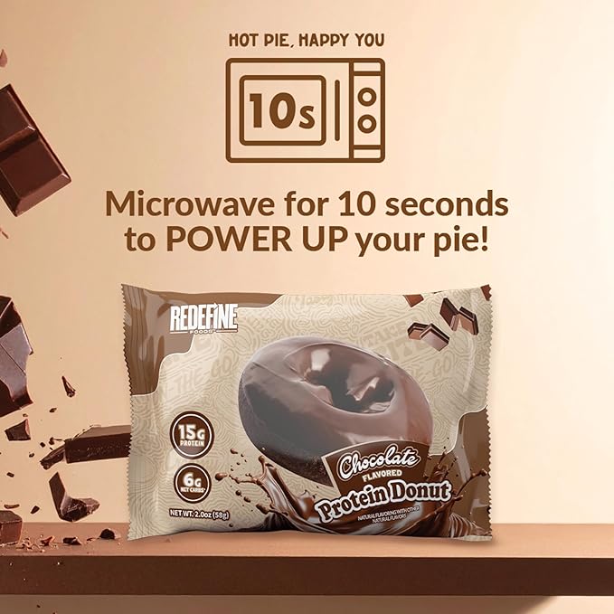 Redefine Foods Chocolate Protein Donut - 8 Count - Chocolate Flavor - 15g of Protein Per Serving - No Artificial Ingredients