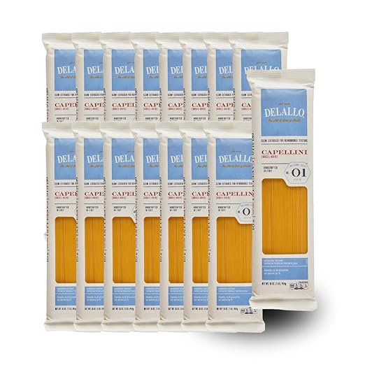 DeLallo Capellini Pasta 16 oz Bag 16-Pack Angel Hair Pasta Imported from Italy Semolina Noodles Made with 100% Durum Wheat