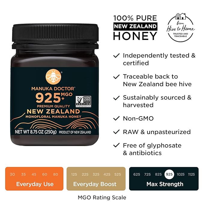 MANUKA DOCTOR - MGO 925+ and MGO 525+ Manuka Honey Monofloral Value Bundle 100% Pure New Zealand Honey. Certified. Guaranteed. RAW. Non-GMO 2 x 8.75oz Pots