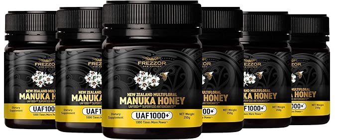FREZZOR Premium Raw Multifloral Manuka Honey New Zealand with UAF1000+ Super Antioxidant 1000x More Power Best Support for Everyday Wellness Probiotic Antioxidant Superfood 6 Jars (52.8oz/1500g)