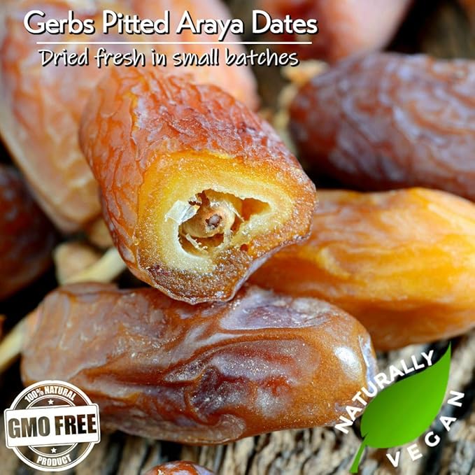 Gerbs Dried Araya Dates 2 lbs. | Unsulfured Pitted Resealable Bag | Naturally Sweet &amp Fiber-Rich | Top 14 Allergen-Free