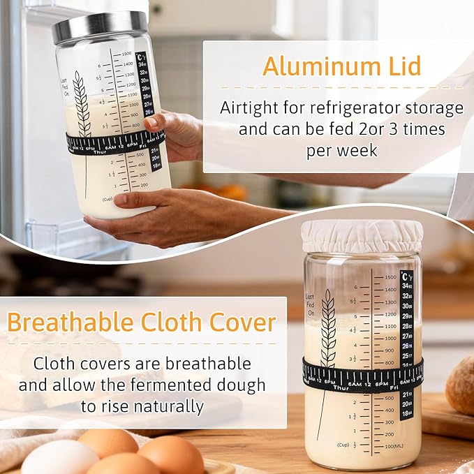 Premium Sourdough Starter Jar Kit 57oz Large Capacity Sourdough Jar Sourdough Bread Starter Kit for Perfect Sour Dough Bread (Black 2 Pack)