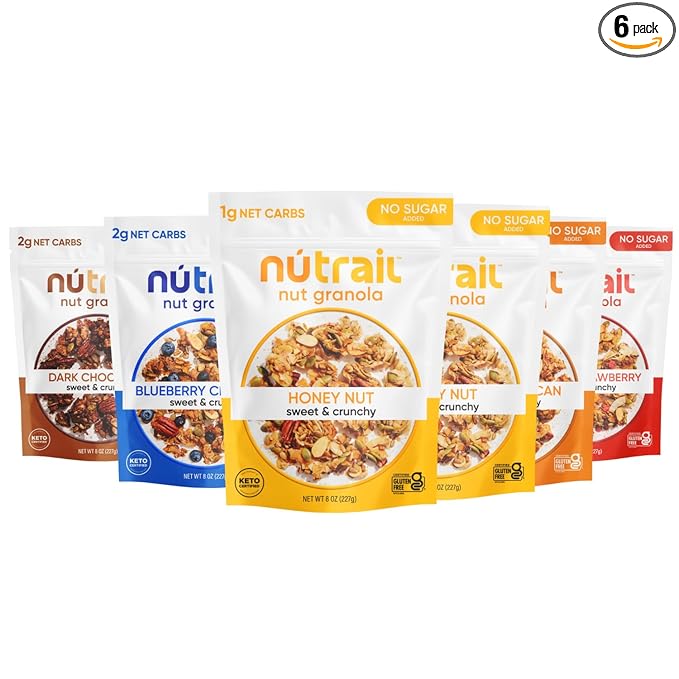 NuTrail Nut Granola Variety Pack No Sugar Added Gluten Free Grain Free Keto Low Carb Healthy Breakfast Cereal 8 oz. 6 Count