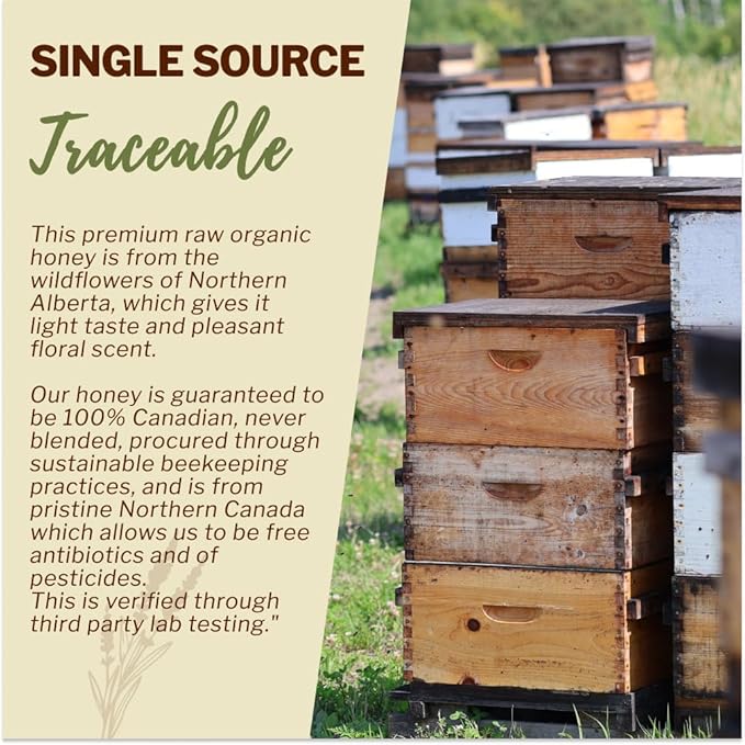 Oneroot 100% Organic Canadian Wildflower Honey - 17.6 Oz/1.1 Lbs Unheated &amp Creamed - Nutrient-Rich Natural Sweetener with Enzymes - Thick &amp Pure Raw Unfiltered Honey