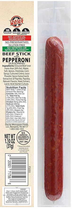 Trail's Best 1.1oz Pepperoni Sticks – 16 Count Tubs (6 inch pepperoni sticks made with all beef)