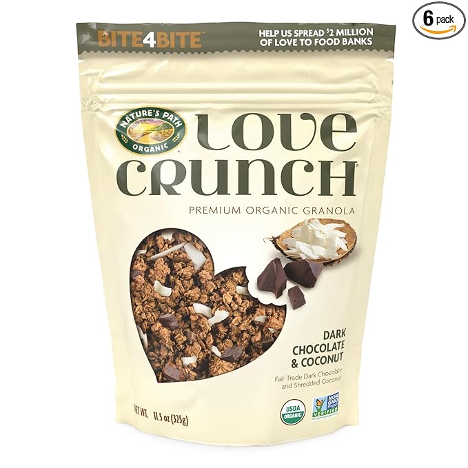 Love Crunch Organic Dark Chocolate &amp Coconut Granola 11.5 oz (Pack of 6) Non-GMO Fair Trade by Nature's Path