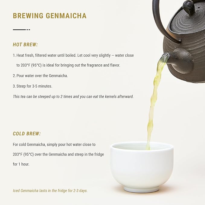 Senbird Premium Genmaicha - Caffeine-Free Japanese Mochi Rice Tea - From Hokkaido Japan - Herbal Tea in Airtight Tin (3.5oz/100g)
