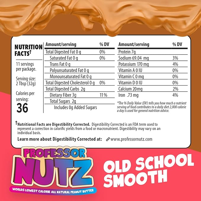 Professor Nutz Organic Peanut Butter- Low Calorie Nut Butter Natural Peanut Butter Natural Fiber Healthy Peanuts Great source of Protein 30 Essential Vitamins (12.41 Oz 2 Pack Original)