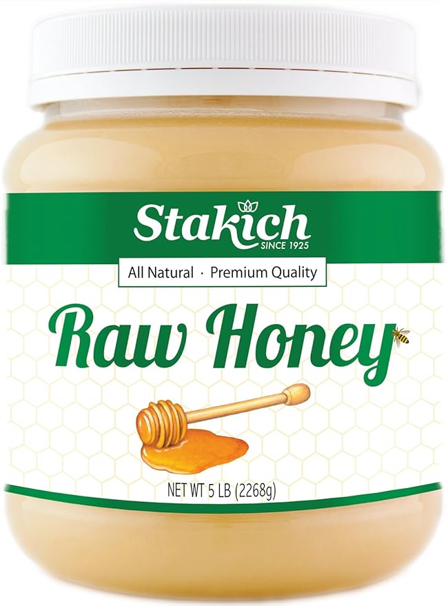 Stakich Raw Honey - Pure Unprocessed Unheated Kosher - 5 Pound (80 Ounce)