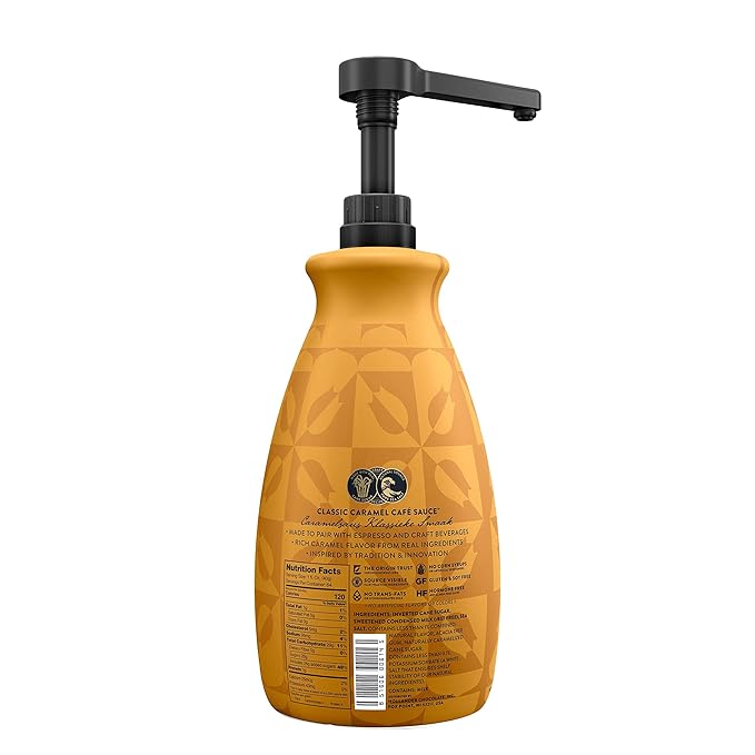 Classic Caramel Café Sauce by Hollander Chocolate Co. | For Caramel Lattes &amp Deserts | Perfect for the Professional or Home Barista - Net Wt. 91oz (64 fl Oz) Large Bottle (PUMP Included)