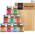 BBQ Rub Gift Set - Spice Gift Set in Premium Wooden Box - Great Grilling Gift for Father’s Day Christmas Birthday for Him Dad Men or Her - Unique Barbecue Seasonings (Set of 9)