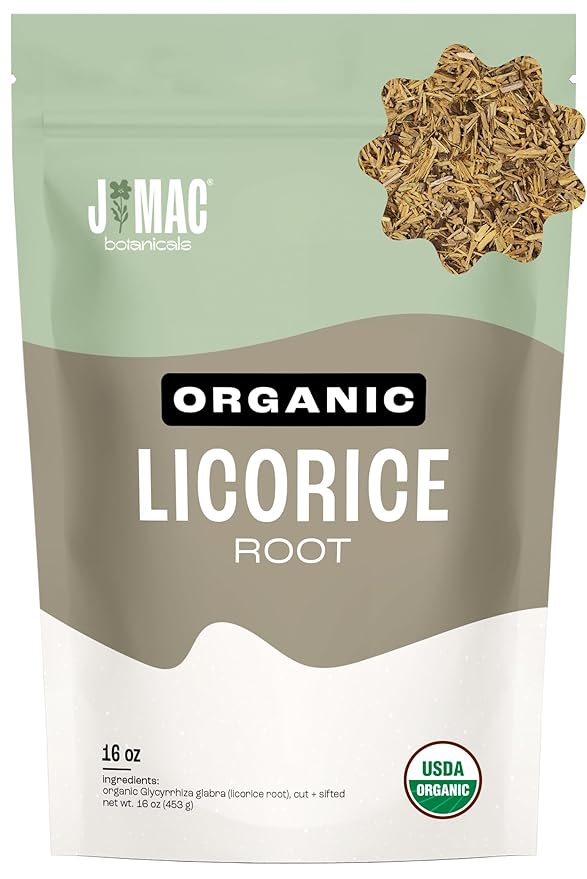 J MAC BOTANICALS Organic Licorice Root Tea Cut and Sifted Dried Herb regaliz Raiz organico