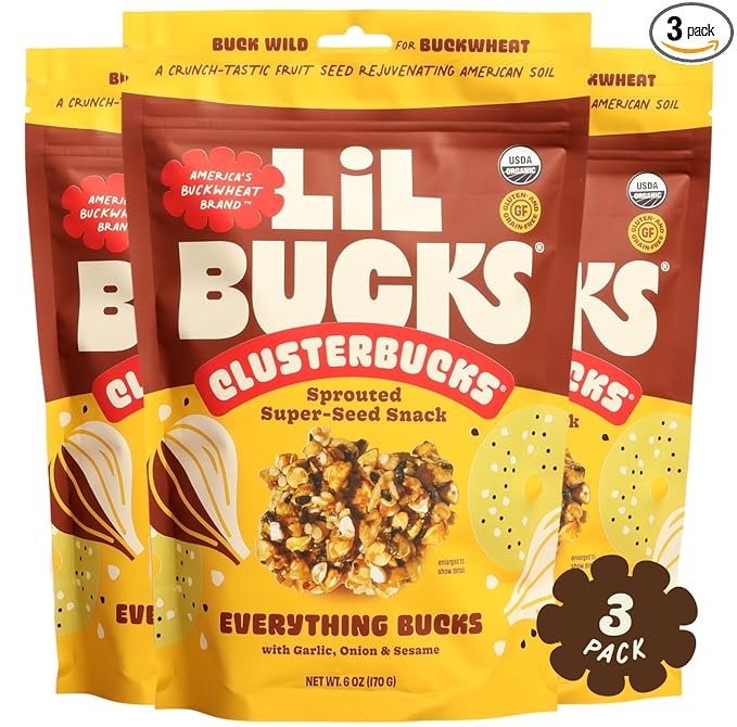 Clusterbucks Superfood Clusters – Grain-Free Keto-Friendly Snack Bites with Regeneratively Grown Sprouted Buckwheat– Gluten-Free Low-Carb Organic Healthy Snack (3-Pack Everything Bucks)